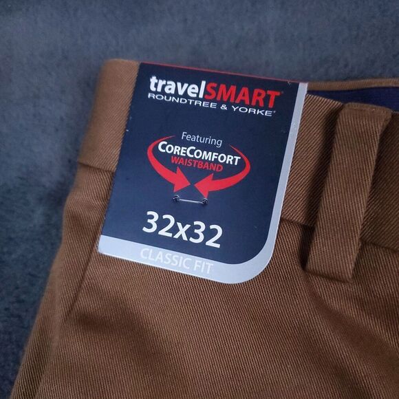 Roundtree & Yorke Travel Smart Pants Sz 32x32 Brown Classic Fit Core Comfort NWT - Picture 2 of 10